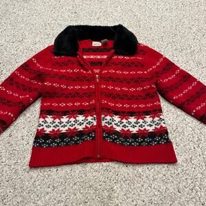 Vintage St Johns Bay Holiday Cardigan Sweater Fair Isle Sz M Petite Fur Full Zip